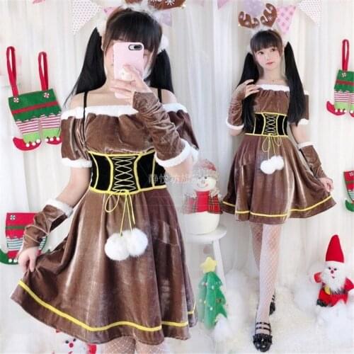 Xmas Party Cosplay Cute Elk Costume with Sleeve Cover No Headwear Off the Shoulder Masquerade Carnival Festival Cosplay Dress