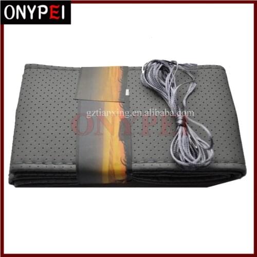 DIY PU Leather Soft Steering Wheel Cover With Needles & Thread Anti-slip M Grey