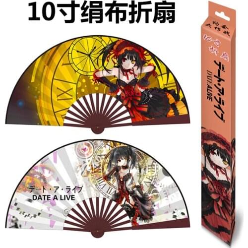 Date a live folding fan toy 10"/33cm Anime Bamboo Silk Cloth Hardcover Hand Fan toy gift