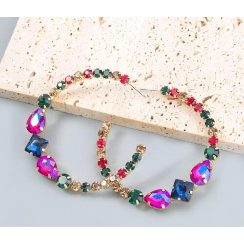 Maxi Shiny Rhinestone Drills Hoop Earrings For Women Fashion Jewelry Trendy Girls' Collection Earrings Accessories