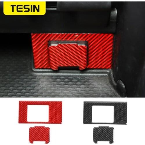 TESIN Carbon Fiber Car Inverter power socket Decoration Panel Cover Stickers For Dodge RAM 1500 2018+ Car Interior Accessories