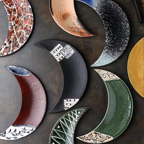 Creative Ceramic Cooking Plate Sushi Plate Sashimi Tableware Commercial Cute Plate Fruit Plate Flower Plate Moon Plate