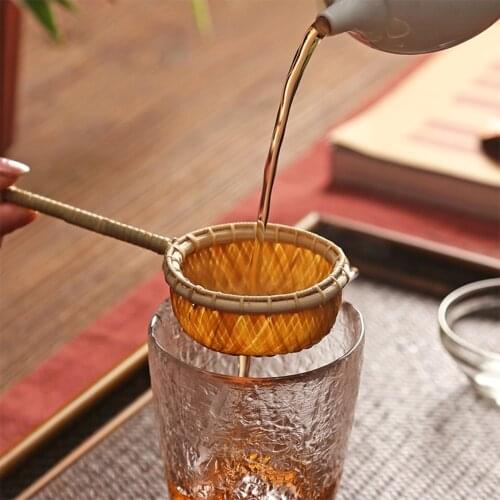 Japanese Teaism Bamboo Woven Tea Filter Natural Tea Drain Long Handle Classical Tea Strainer