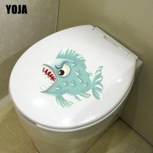 YOJA 21.7*23.6CM Horrible Little Shark Wall Decal Toilet Sticker Home Decor Cartoon Aquatic Life T3-1008