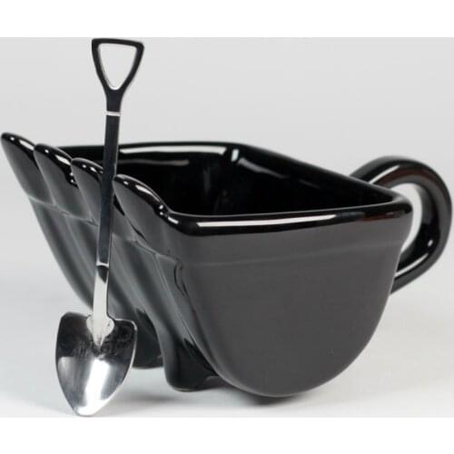 Funny Water Cup Originality Excavator Bucket Modeling Coffee Mug Ceramics Milk Juice Tea Cup Match Stainless Steel Shovel Spoon