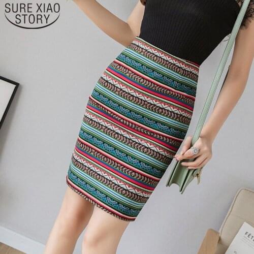 2021 Summer New Sexy Fashion Printing Women Skirts Temperament Elastic Skirt Vintage Plus Size Knee-Length Casual 6532 50