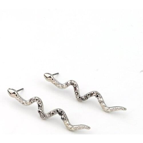 Dayoff 1Pair Indian Rhinestone Snake Earings For Women Jewelry Trendy Gun black Small Long Stud Earrings Earstud Gift E360