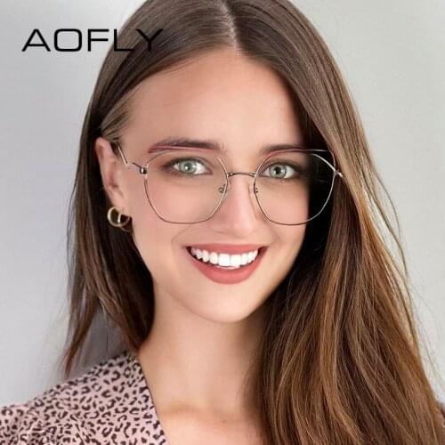AOFLY Cat Eye Computer Glasses Women 2021 Fashion Prescription Metal Decorative Eyeglasses Frame Ladies UV400 lentes luz azul