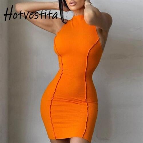 Hotvestita 2021 New Fashion Sexy Sleeveless Bodycon Sundress Women Summer Patchwork Skinny Solid Casual Basic Slim Mini Dresses