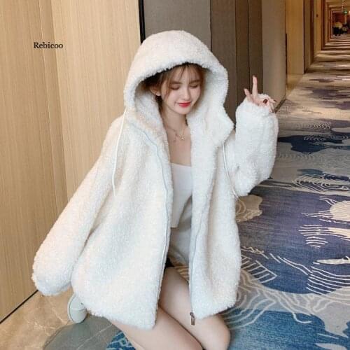 Winter Women Basic Warm Loose jacket Female Leisure Thicker Fashion College Zipper Long Sleeve All-match Plush Velvet Coat Tops