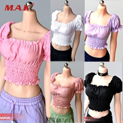 1/6 Short Sleeve Clothes Model Puff sleeve U-shaped neckline waist short sleeve shirt for 12 Inch Women Puppets Available