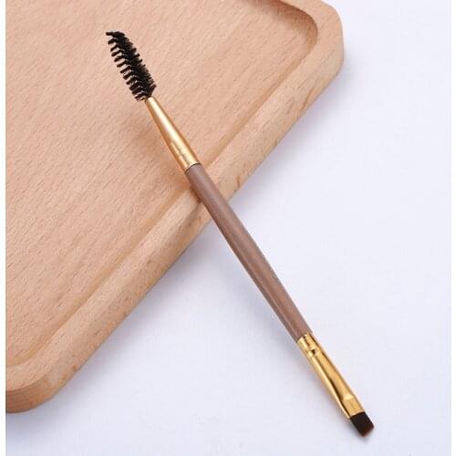 1 Pcs Double Ended Eyebrow Inclined Flat Angled Brush Eyeliner Eyeshadow Cosmetic Synthetic Hair Eye Brow Makeup Kit Brown Tools