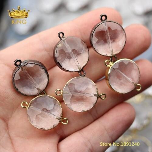 10pcs 18mm Faceted Round Glass Connectors for Bracelet Jewelry,Cut Coin Shaped Clear Glass Beads Links Charms DIY Necklace ZJC01