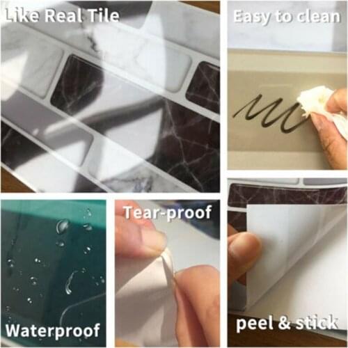 12Pcs Marble Bricks Adhesive Bathroom Kitchen Wall Tile Stair Sticker 20*10cm