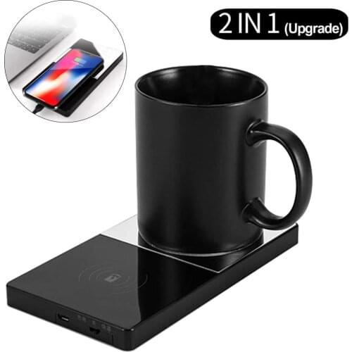 2 In 1 Heating Mug Cup Warmer Electric Wireless Charger for Home Office Coffee Milk EM88