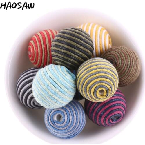 20MM 100Pcs/Lot Knitted Loose Beads Crochet Beads Jewelry Stripe Handmade Beads For DIY Jewelry Findings/Accessories Making