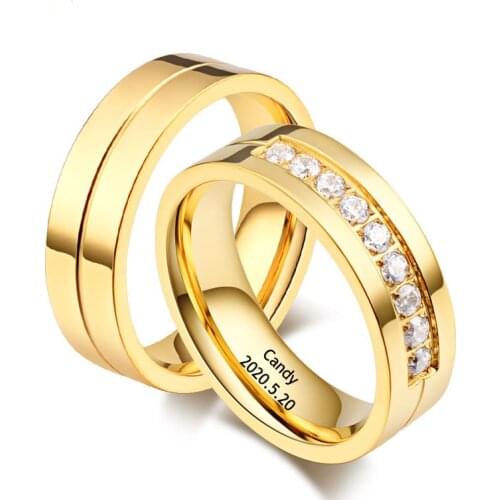 2019 Fashion Wedding Rings for Women Men Rhinestone Couple Promise Band Stainless Steel Anniversary Engagement Jewelry