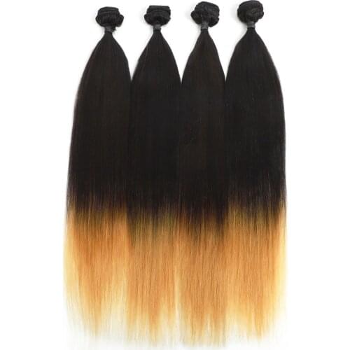 24 inch Ombre Hair Bundles Yaki Straight T27 Synthetic Hair Weave for Black Women 3 Tone Blonde 4 Bundles Deal