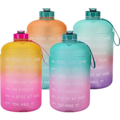 3.78L Water Bottle with Straw 1 Gallon Large Gradient Color Bucket Fitness Outdoor Sports Accessory