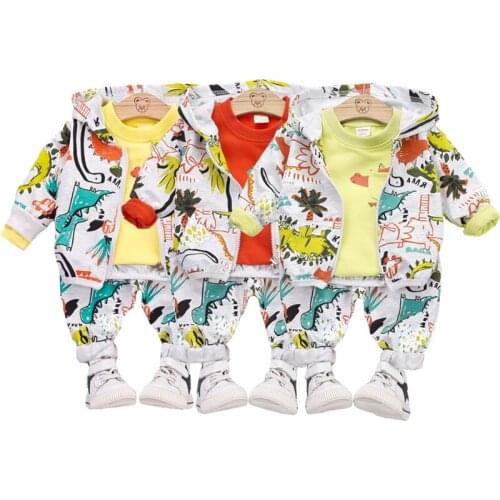 3Pieces/set Autumn Baby Clothes Childrens Sets Cartoon Coat with Hooded Boy Casual Clothes Boutique Kids Clothing Conjunto Bebe