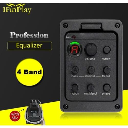 4-Band EQ Equalizer Folk Guitar Preamp Piezo Pickup Guitar Tuner with Mic Beat Board Pickup for Acoustic Guitar Accessories Part