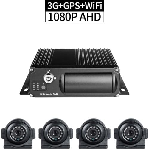 4pcs Waterproof Outdoor Bus CCTV Camera+3G GPS Wifi 4CH AHD 1080P SD Car Video Recorder Mobile Dvr Kits G-sensor I/O Real Time