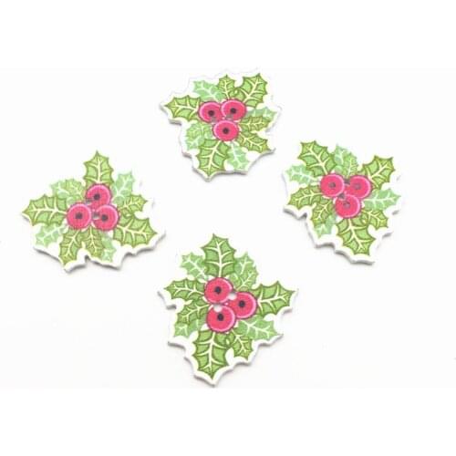 50pcs 30mm Wood Holly Buttons Sewing 2 Holes DIY Christmas Crafts Embellishments Cardmaking Scrapbooking