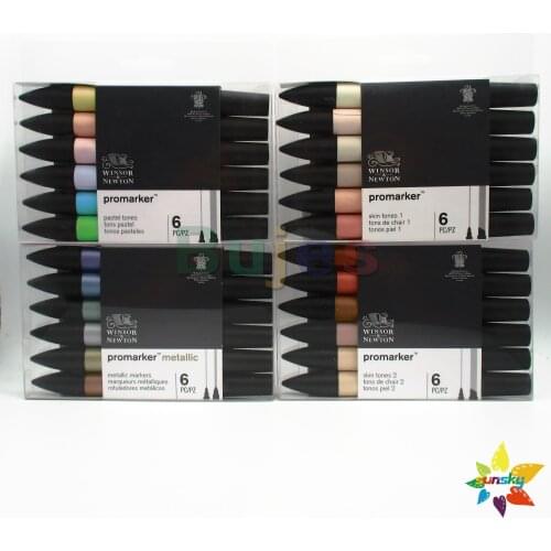6/12 color Winsor & Newton Promarker Art Set Twin Tip Alcohol Based Design Drawing brush Marker Pens Marker Oblique Head