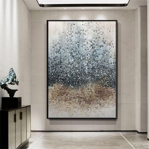 Handmade Abstract Silver Grey Pop Art Thick Textured Landscape Oil Painting Grainy Stripe Canvas Wall Picture For Home Office