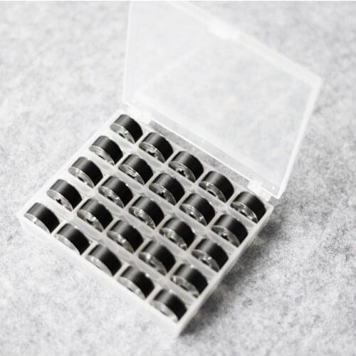 Black Color 120Y 25PCS A Size Plastic Sided Polyester 75D/2 Prewound Bobbin Thread for Machine Embroidery Bobbins Organizer Case