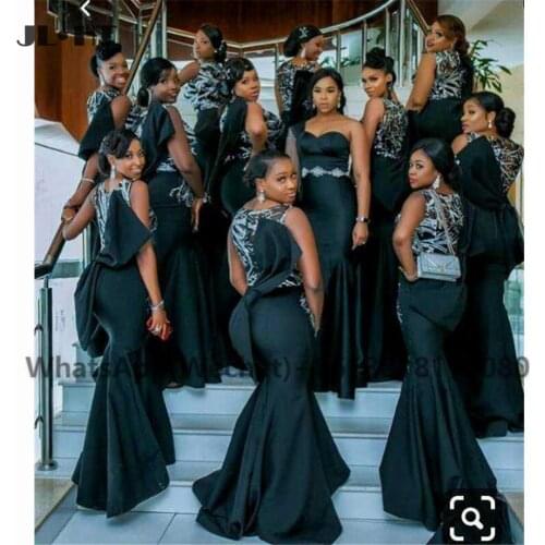 Elegant 2021 Mermaid Bridesmaid Dresses Long African Black Girls Maid of Honor Gowns Lace Wedding Party Bridesmaid Dress