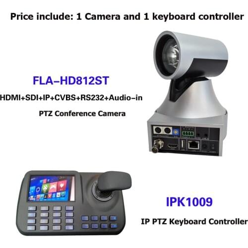 Full HD Wide Angle 12x Optical Zoom HDMI Webcam PTZ Video Conferencing Camera and 3D Joystick Keyboard Controller ONVIF