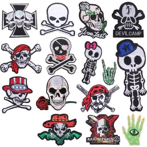 Skull Gothic Patches for Clothing Stickers Sewing Patterns Appliques Goth Badges Handmade Embroidered Iron On Patch On Jackets