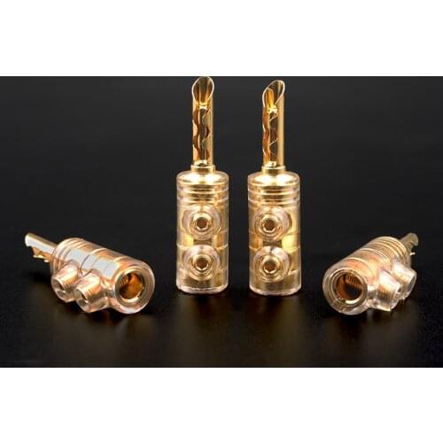 HiFi Audio Adapter Pure Copper Gold Plated Banana Plug Amplifier Speaker Cable Connector - ( 8 Pcs )