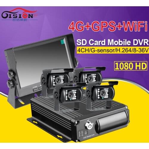 4PCS Waterproof Night Vision Rear View Reverse Camera+4G GPS Wifi Real Time Surveillance Mobile Car Dvr +7Inch LCD Car Monitor