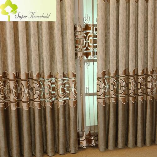 Chinese Gray Embroidery Stitching Curtains Fabric Bedroom Living Room Villa Floor Curtain Window Treatments Tulle for Kitchen