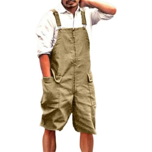 Men Summer Solid Color Large Pockets Overall Shorts Sleeveless Loose Cargo Jumpsuit Romper for Daily Wear Casual Mens Sets