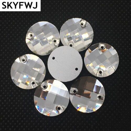 Round Chessboard Shape Crystal Clear Color Sew on Gems Stones Flatback 2 Holes Sewing Rhinestones 8mm 10mm 12mm 14mm 16mm 18mm