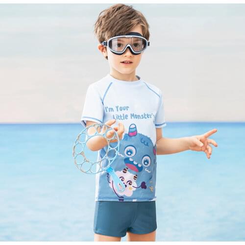 COPOZZ Short Sleeve Print Swimsuit for Boys Kids Swimwear UV Protection 50+ Two-Piece Set Youth Childrens Beach Bathing Suits