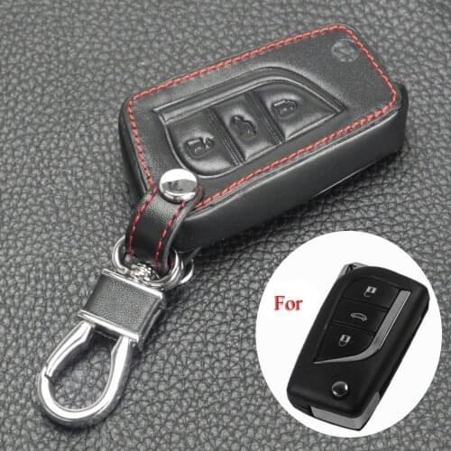 Kutery Leather Key Case Cover For Toyota Camry Highlander Corolla Prado REIZ Crown RAV4 3Buttons Remote Car Key Protector