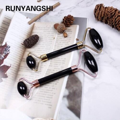 Natural Stone black Crystal Roller Slimming obsidian Face Massager Lifting Tool Facial Massage Roller quartz Skin Massage