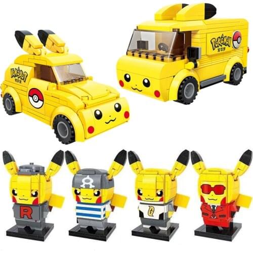 NEW Cartoon Anime Pokemon Pikachu Cute Car Bus Model Building Blocks Bricks Sets Classic Movie Dolls Kids Toys For Children Gift
