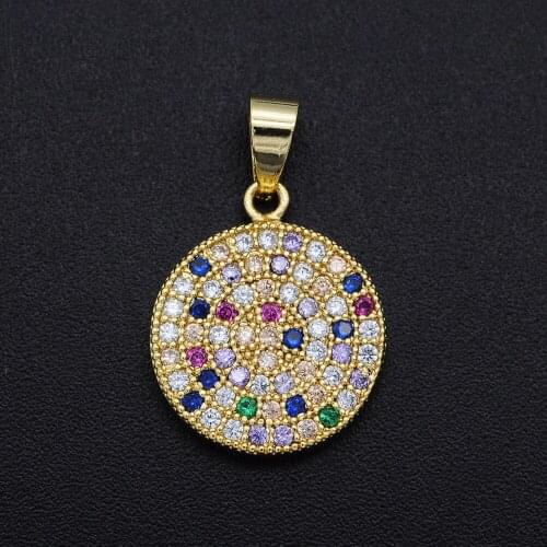21x14mm 100% CZ Zircon DIY Jewelry Rainbow Disc Charm Pendant Wholesale Necklace Making Charms Jewellwery Finding Supplies
