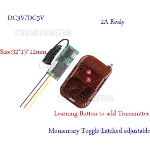 DC3V 3.6V 3.7V 4V 4.5V 5V Remote Control Switches Mini Micro Receiver Relay Remote Controller Transmitter Lock Unlock 2A 315/433