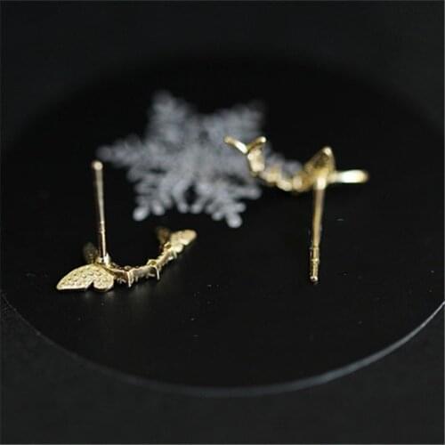 Liemjee S925 Silver 14K Gold Zircon Double Butterfly Earrings Fashion Jewelry For Women Feature Namour Charm Gift All Seasons