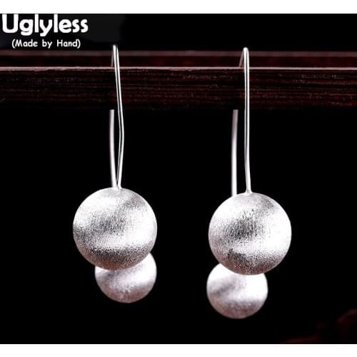 Uglyless Handmade Asymmetric Matte Balls Dangle Earrings for Women Fashion Simple Beads Earring 925 Silver Brincos Vogue Jewelry