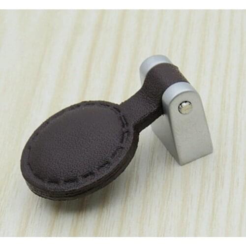Modern simple matte silver Genuine Leather Safety furniture knobs brown coffee drawer shoe cabinet Leather pulls knobs