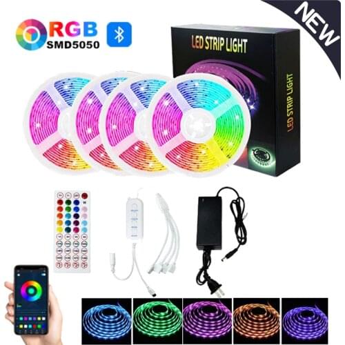 10/15/20M Led Strip 5050 RGB Flexible Bluetooth-compatible Led Background Tape Lights Remote Control Lamp Decoration For Bedroom