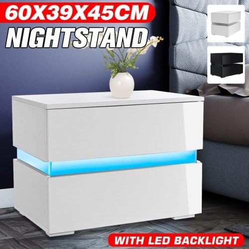 High Gloss RGB LED Nightstands with 2 Drawers Modern Bedside Table Sofa side Tables File Cabinet Storage Chest Table Furniture