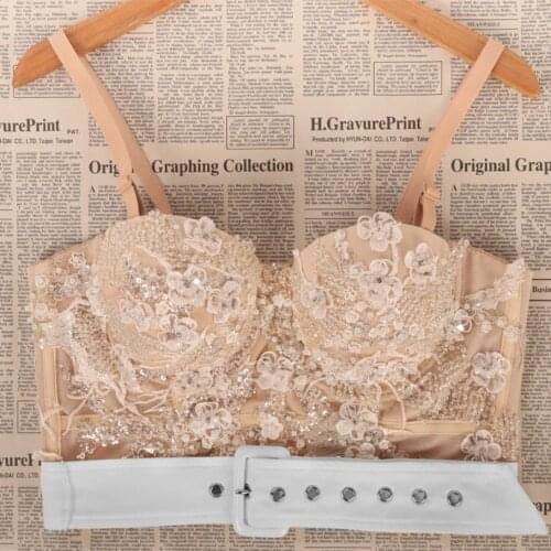 2020 new Women Camisole Top Flower Lace Sequins Embroidery Luxury Crop Top Bustier Bra Night Club Party Tank Tops Female Top